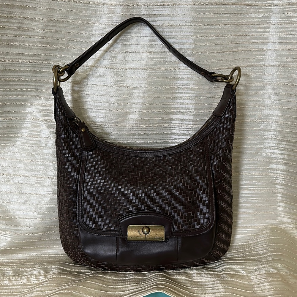 Coach Kristin Woven Brown Leather Hobo
